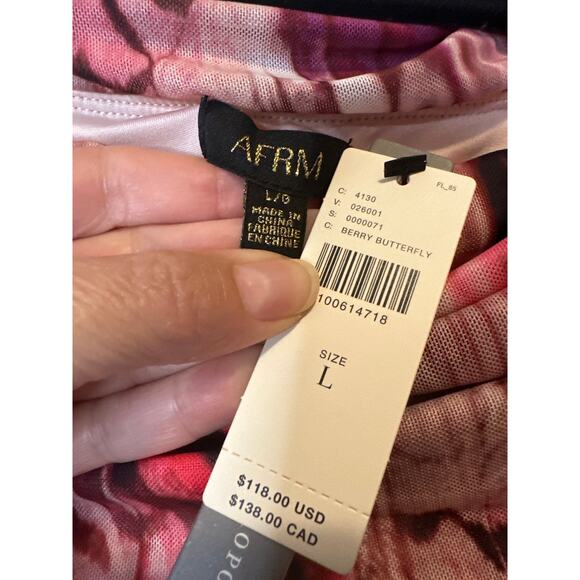 AFRM NWT Zamora Off-The-Shoulder Mesh Midi Dress in Berry Butterfly L - Picture 5 of 8